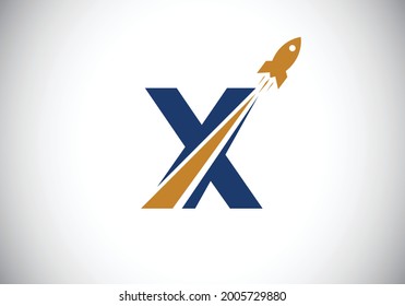 Initial X monogram letter alphabet with a Rocket logo design. Rocket icon. Font emblem. Modern vector logotype for business and company identity.