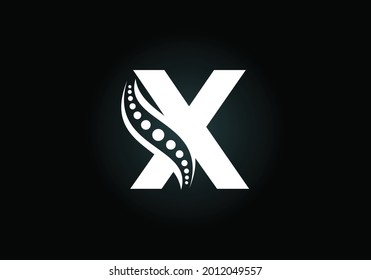 Initial X monogram letter alphabet with chiropractic spine logo. Spinal care icon. Font emblem. Modern logotype for orthopedic business and company identity.