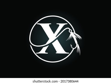 Initial X monogram letter alphabet with fishing Hook. Fishing logo concept vector illustration. Modern logo design for fishing shop, business, and company identity.