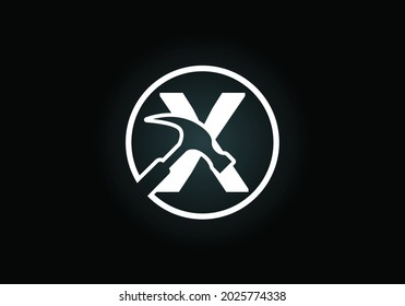 Initial X monogram letter alphabet with a Hammer. Repair, renovation, and construction logo. Modern vector logo for construction business, and company identity