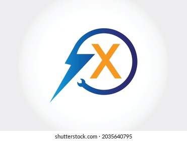 Initial X monogram letter alphabet with electric  Lighting bolt. Font emblem. Modern vector logo design for technology labels, electric business, and company identity
