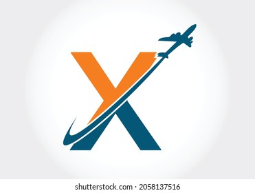 Initial X monogram letter alphabet with a travel logo design. Font emblem. Modern vector logotype for business and company identity.