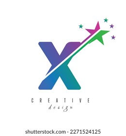 Initial X monogram letter alphabet with swoosh and star logo icon. Abstract star logo sign symbol design. Modern vector logo for business and company