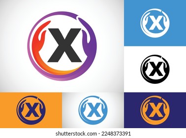 Initial X monogram letter with safe hands. Professional charity teamwork and foundation logo design