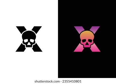 Initial X Skull Logo Design. Letter X Skull Logo or icon template design.