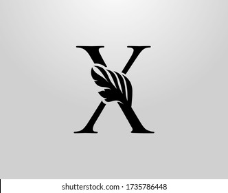 Initial X Swirl Logo. Classic X Letter Design Vector with Black Color and Floral Hand Drawn.