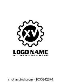 Initial X & V gear logo template vector