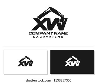 Initial X W excavator logo concept vector with arm excavator template vector.