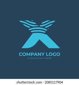 Initial X Wave Logo Design, Initial Letter X vector With Ocean Waves