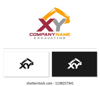 Initial X Y excavator logo concept vector with arm excavator template vector.