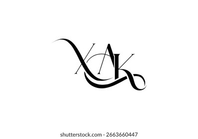 Diseño inicial del logotipo de la letra XAK. Diseño elegante del logotipo del monograma con los Elementos decorativos y la tipografía
