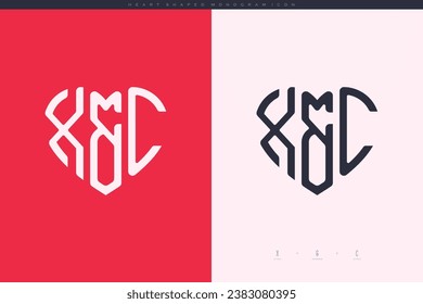 initial XC letters with red heart and love logo flat icon monogram concept