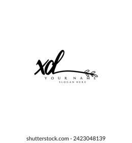 Logo XD inicial escritura a mano ornamento de tipografía floral