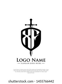 initial XF letter with shield style logo template vector