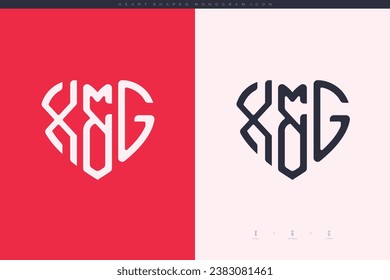 initial XG letters with red heart and love logo flat icon monogram concept