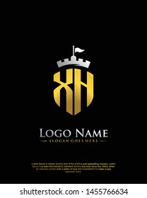 initial XH letter with shield style logo template vector