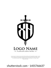 initial XH letter with shield style logo template vector