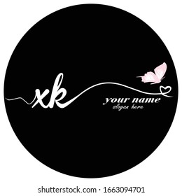 Initial XK logo handwriting vector butterfly illustration	