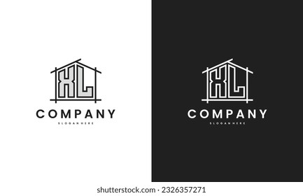Initial XL home logo with creative house element in line art style vector design template