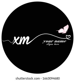 Initial XM logo handwriting vector butterfly illustration	