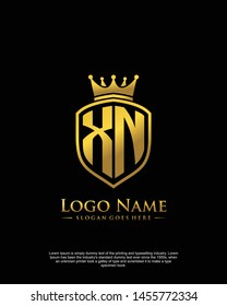 initial XN letter with shield style logo template vector