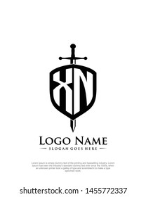 initial XN letter with shield style logo template vector