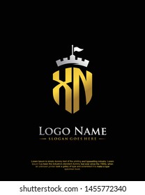 initial XN letter with shield style logo template vector