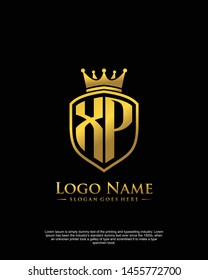 initial XP letter with shield style logo template vector