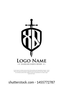 initial XQ letter with shield style logo template vector