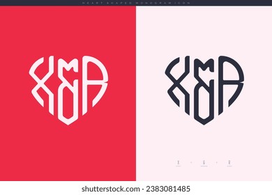 initial XR letters with red heart and love logo flat icon monogram concept