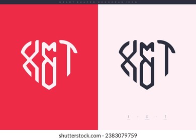 initial XT letters with red heart and love logo flat icon monogram concept