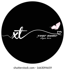 Initial XT logo handwriting vector butterfly illustration	