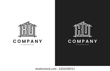 Ursprüngliches XU-Logo mit kreativem Hauselement im Stil von Kunst, Vektordesign-Vorlage