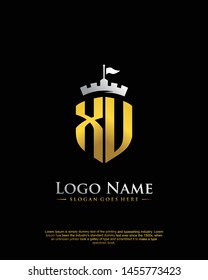 initial XU letter with shield style logo template vector