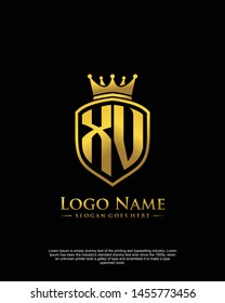 initial XV letter with shield style logo template vector