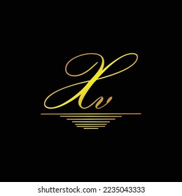 Initial XV logo signature elegant gold element