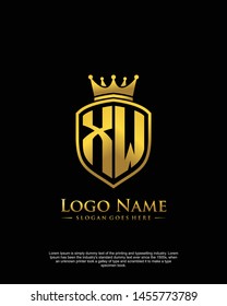 initial XW letter with shield style logo template vector