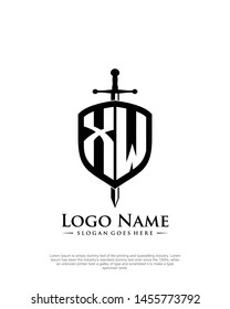 initial XW letter with shield style logo template vector