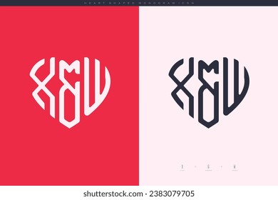 initial XW letters with red heart and love logo flat icon monogram concept