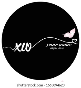 Initial XW logo handwriting vector butterfly illustration	