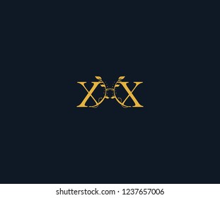 Initial XX Letter Linked Swoosh Half Round Leaf Monogram Logotype