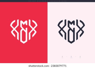 initial XX letters with red heart and love logo flat icon monogram concept