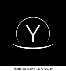  initial Y circle letter logo design. Y logo icon vector template on dark background.