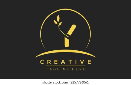 initial Y circle letter logo design with leaf. Y logo icon vector template.