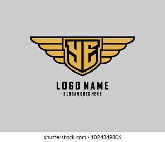 Initial Y & E wing shield logo template vector