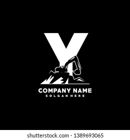Initial Y excavator logo concept template vector