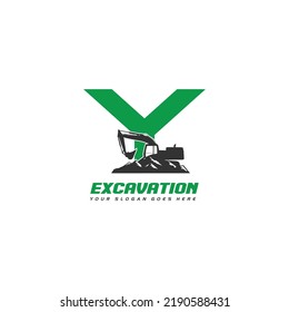 Initial Y excavator logo concept template vector.