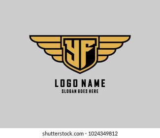 Initial Y & F wing shield logo template vector