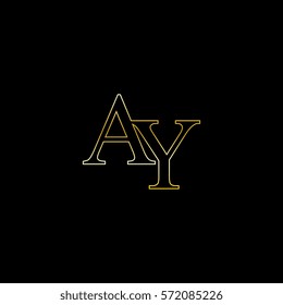 Initial a and y golden logo texture with outside line style letters. AZ outline design in gold on a black background