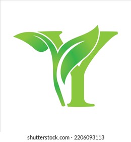 Initial Y Green Letter and Leaf for Modern Beauty Nature Cosmetic, 